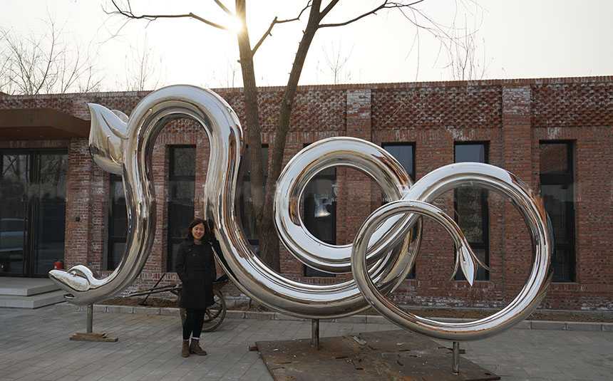 steel stainless mirror snake outdoor sculptures decor sculpture