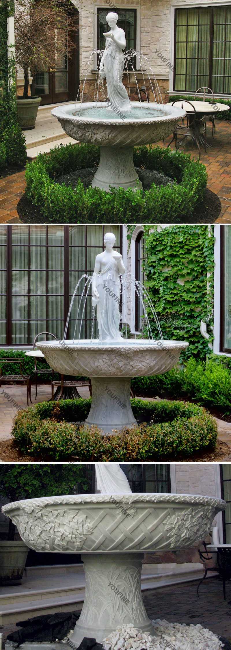 Yard decor marble water fountains with woman pouring water statues