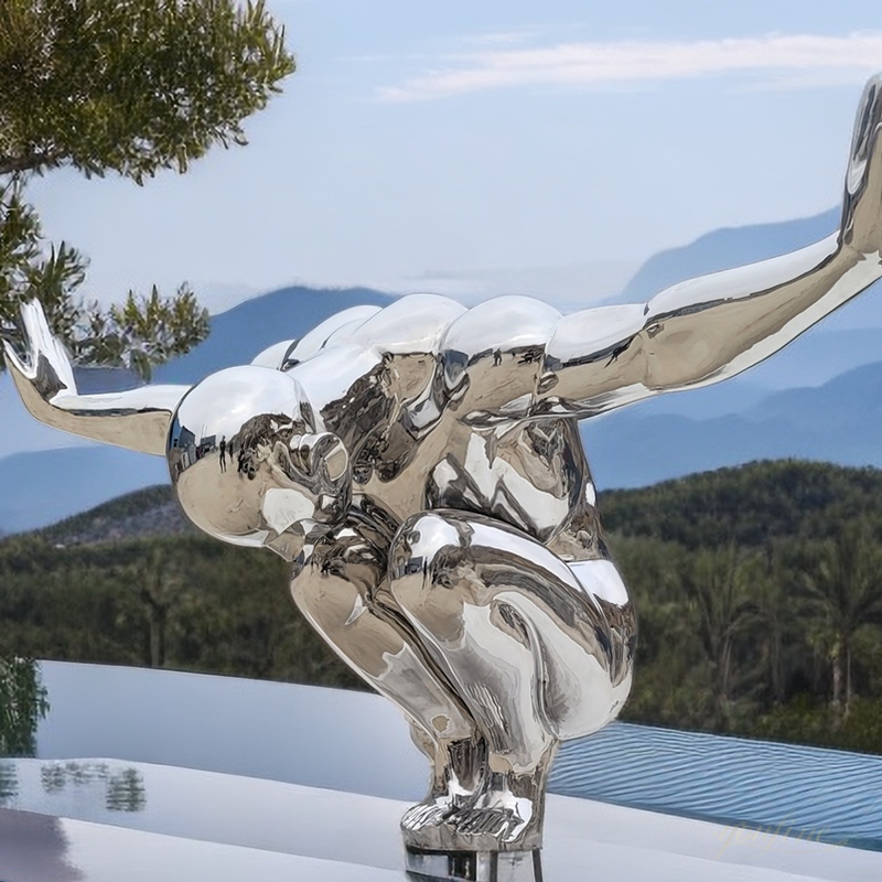 Diver stainless steel polished surface sculpture for poolside