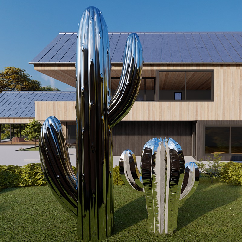 Stainless steel polished surface cactus sculpture