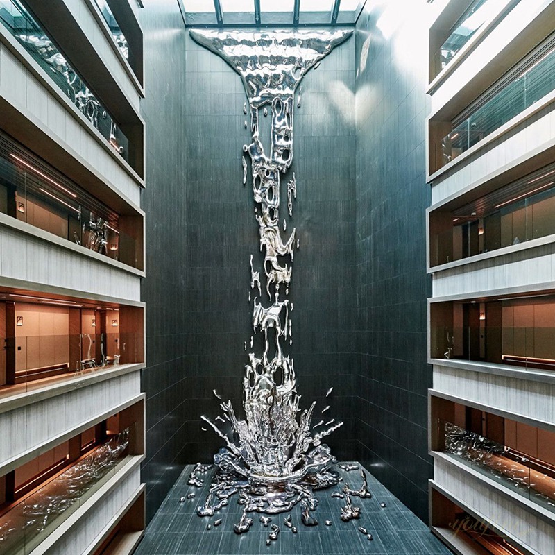 Stainless steel splash water sculpture gives lobby art design