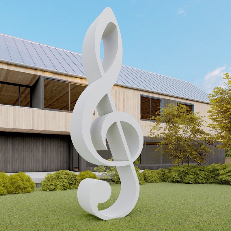 White huge metal musical note high pitch sculpture