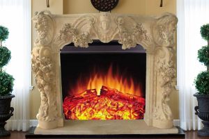 Indoor Classical Design Decorative Beige Marble Fireplace Mantel