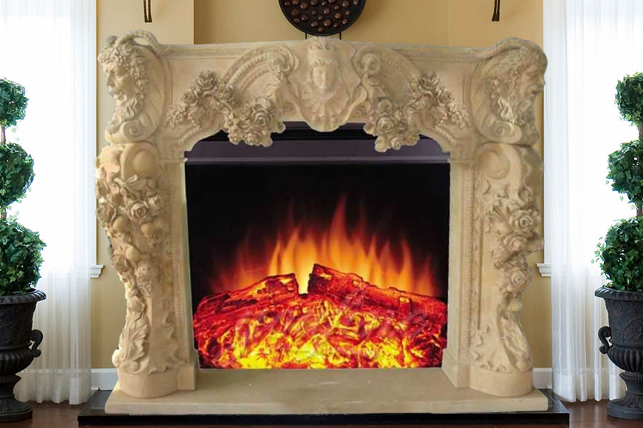 Classical Design Decorative Beige Marble Fireplace Mantel on Sale