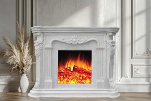 white Customized French Marble Fireplace Surround