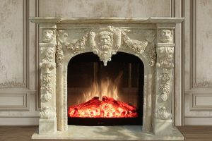 hand carved Lion Head Beige Marble Fireplace Mantel