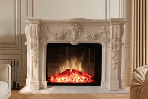 natural Beige Marble Fireplace Mantel