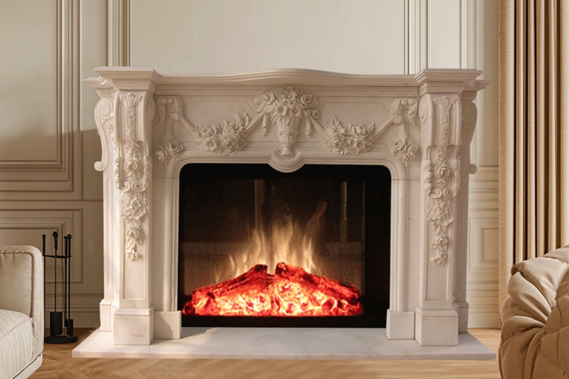 Georgian Beige Marble Fireplace Mantel