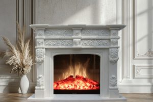 hand carved White Marble Fireplace Mantel from Factory