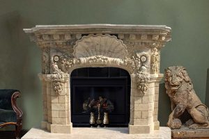 High Quality Antique Beige natural Marble Fireplace Mantel