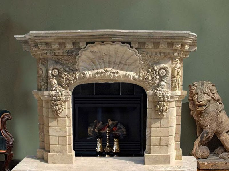 High Quality Antique Beige Marble Fireplace Mantel