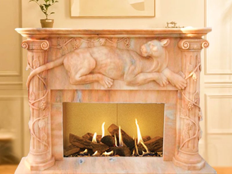 Marble Fireplace Frame with Panther for Sale