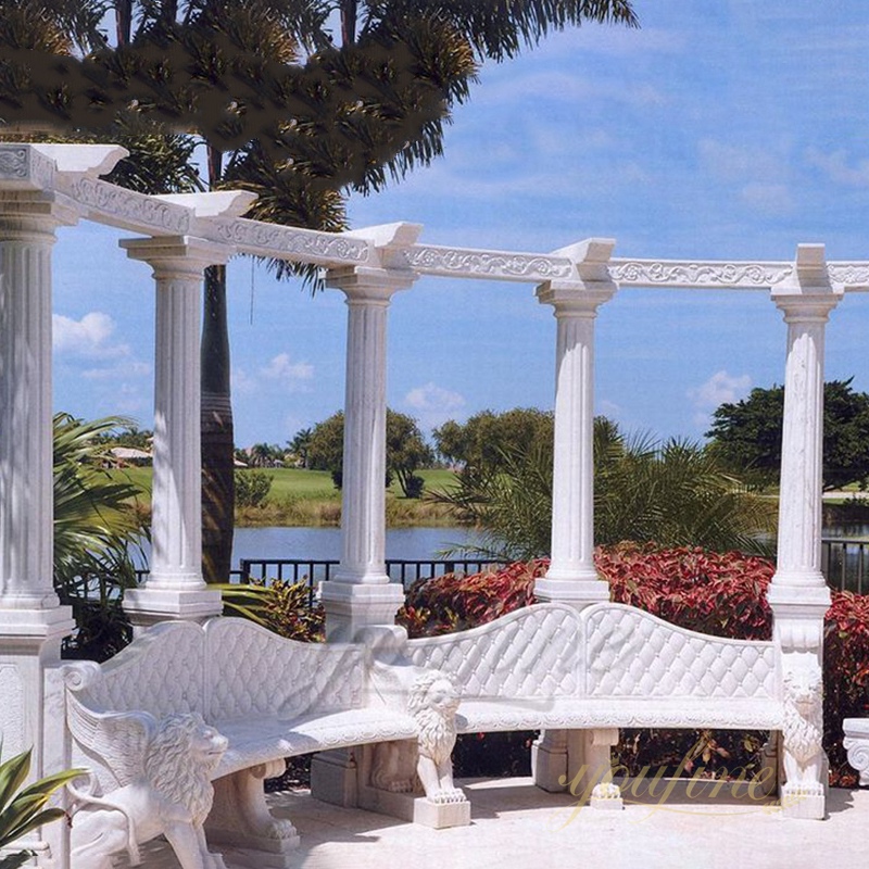 Outdoor Garden Decorative Marble Gazebo with Bench–MOKK-91