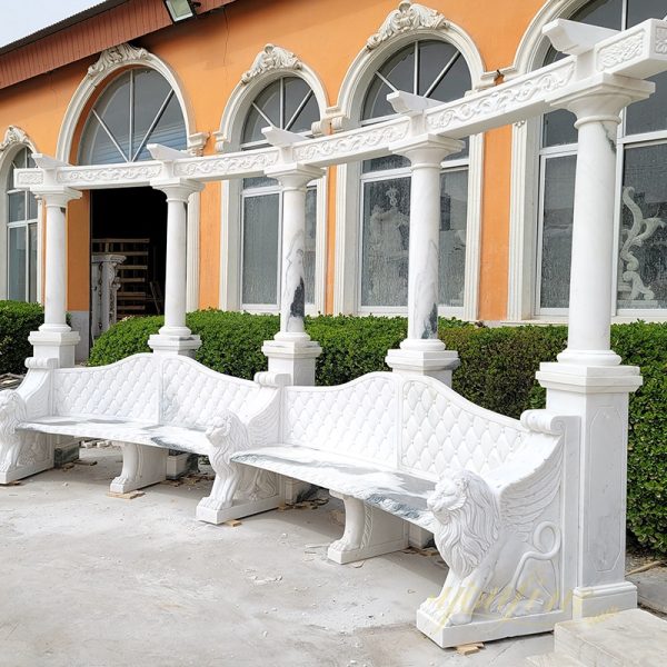 Outdoor Garden Decorative Marble Gazebo with Bench