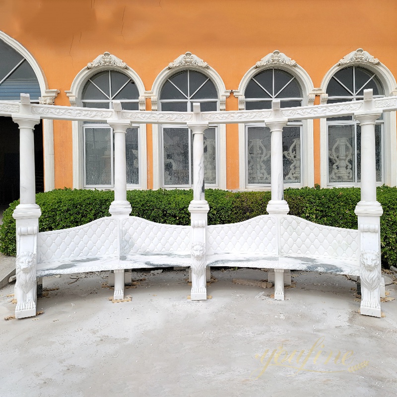 Outdoor Garden Decorative Marble Gazebo with Bench