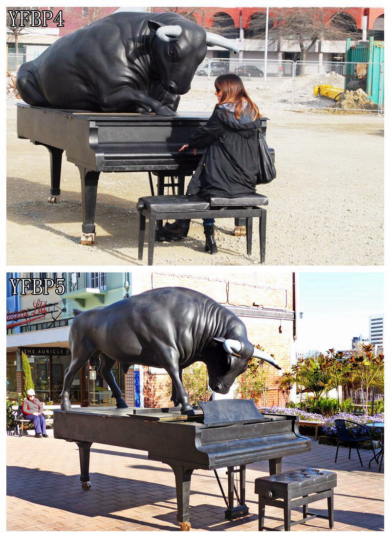 bronze bull and piano art