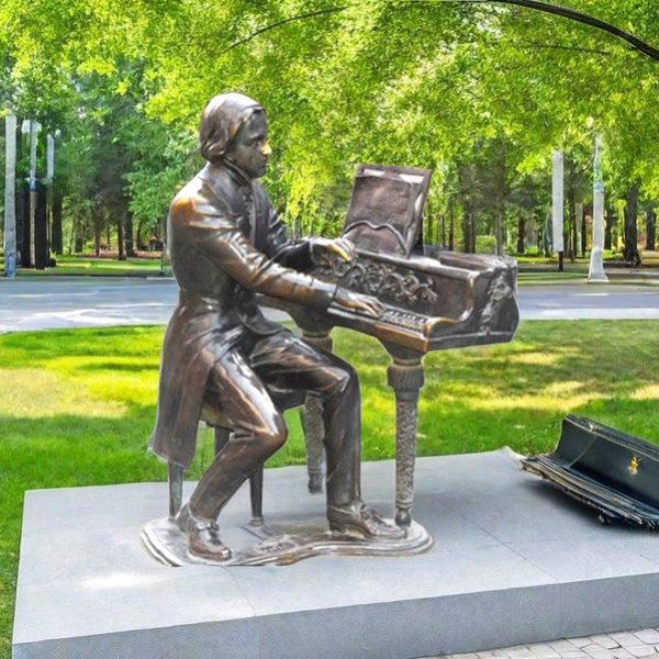 Life Size Classical Bronze Pianist Play Piano Statue