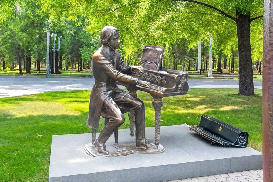 Life Size Classical Bronze Pianist Play Piano Statue