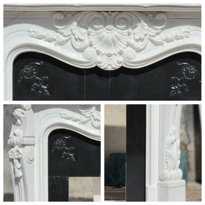 hand carved French Pure White Marble Fireplace Frame