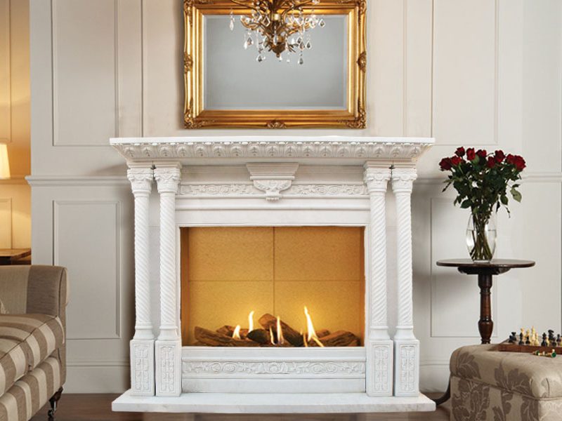 Contemporary White Marble Fireplace by Hand Carved