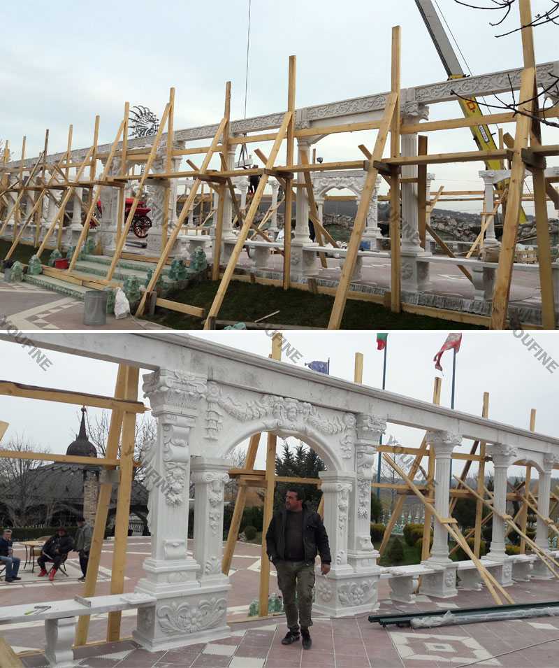 large white marble gazebo installation