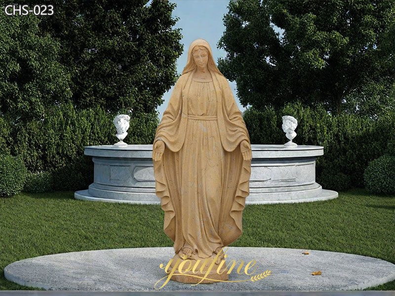 natural yellow marble vrgin mary statue