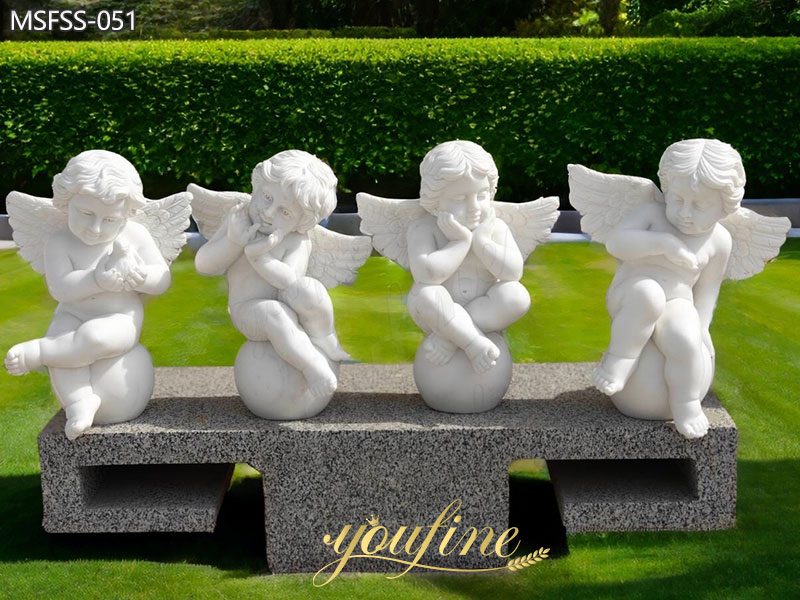 24″ Cherub Four Seasons White Marble Statues For Garden Decor