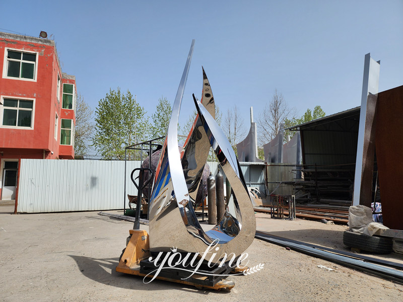 High Polished Outdoor Abstract Flame Metal Sculpture