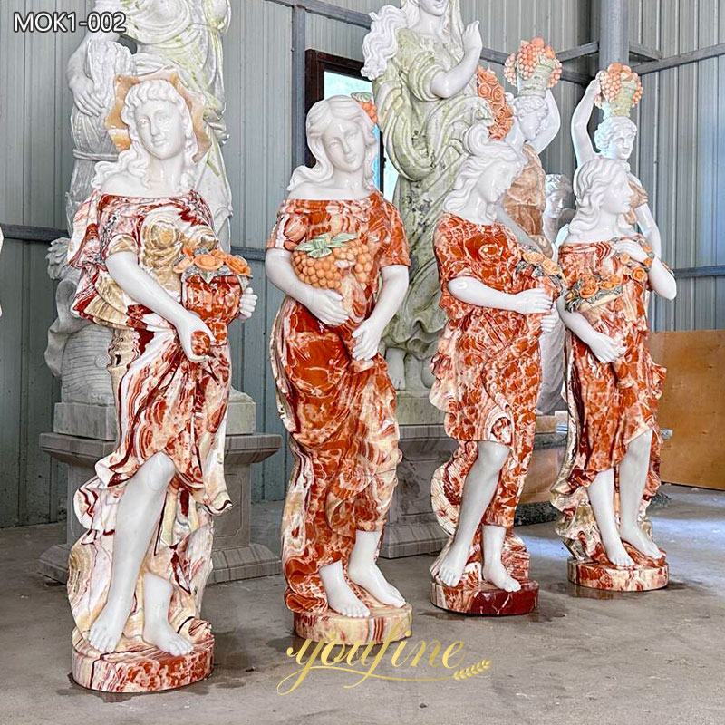 red Marble Goddess Four Season Statues