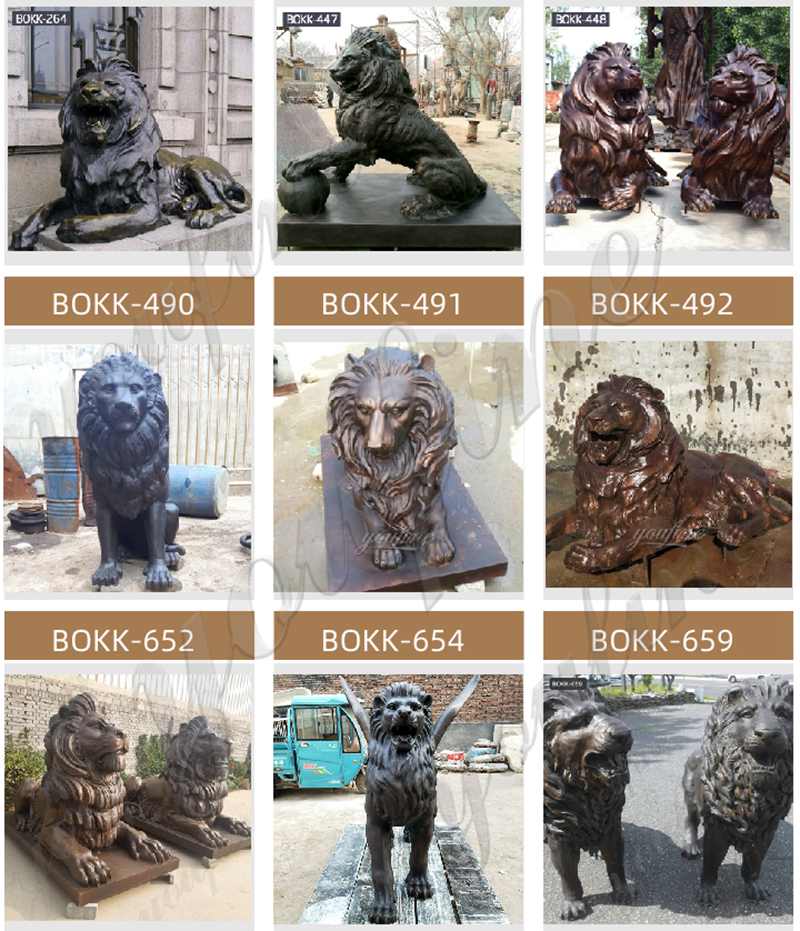 Large bronze lion statues for home decor at entrance