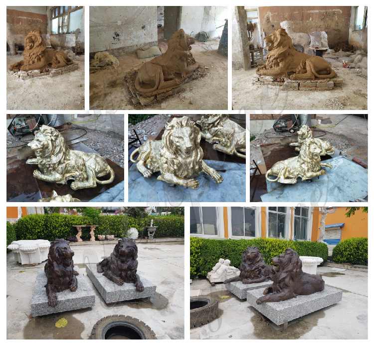 bronze lion statues for home decor at entrance