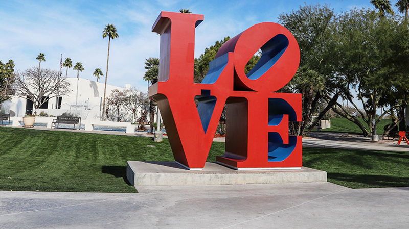 stainless steel metal love sculpture