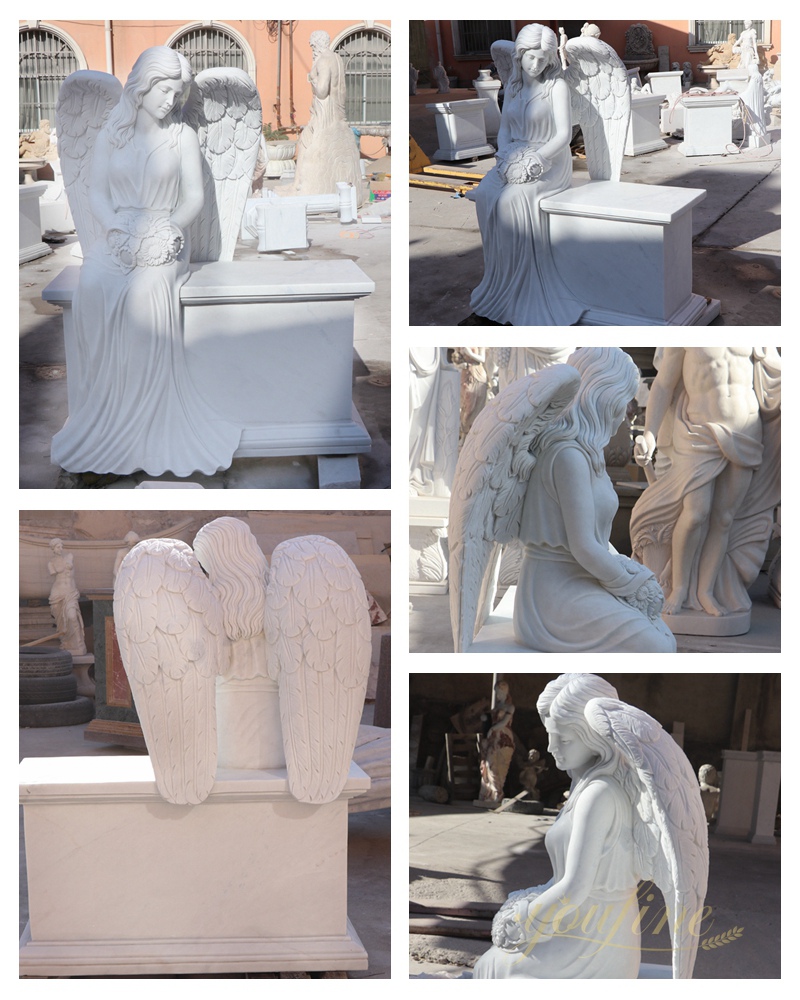 Hand Carved White Marble Angel Tombstone Memorials for Sale