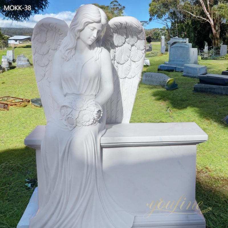 Hand Carved White Marble Angel Tombstone Memorials for Sale MOKK-38