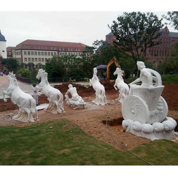 large outdoor white marble fountains with rearing horse statues for sale for outdoor castle decor