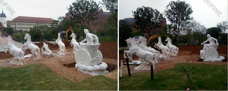 white marble fountains with rearing horse statues for sale for outdoor castle decor