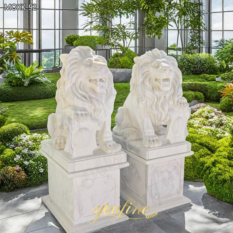 White Marble Roaring Large Lion Statue for Front Porch for Sale MOKK-92