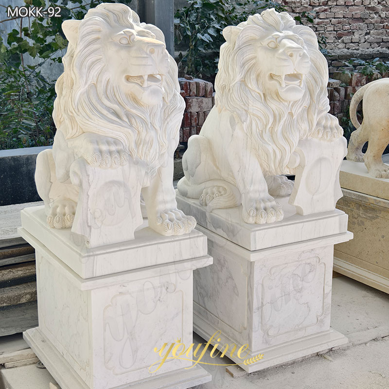 white marble guardian lion statue for front porch