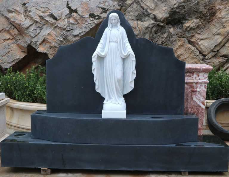 Uprightn Black Catholic Headstones of Granite and Virgin Mary Statues