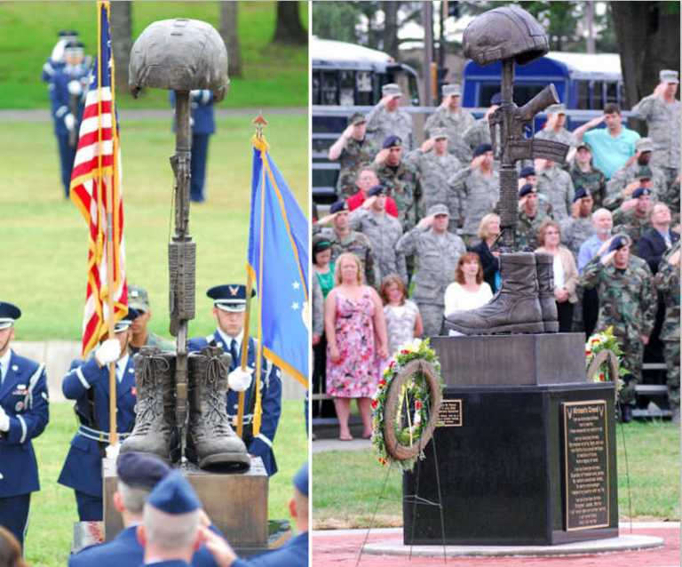 Bronze Boots Rifle and Helmet Statue Design Battlefield Cross Memorial ...