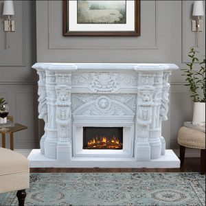 Hand Carved Natural White Marble Fireplace Mantel