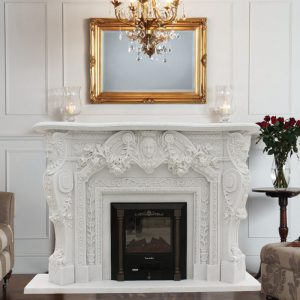 Hand Carved White Marble Custom Made Fireplace Surround