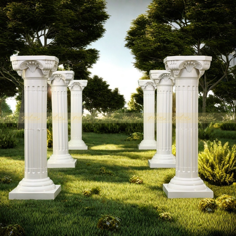 Ionic Column Round Fluted White Marble Pillars