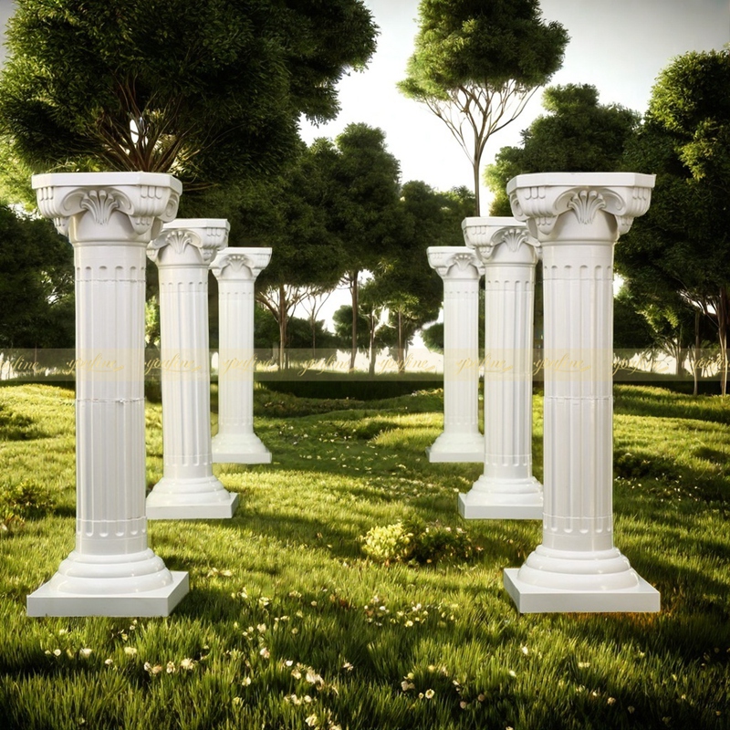 Ionic Column Round Fluted White Marble Pillars MOKK-154