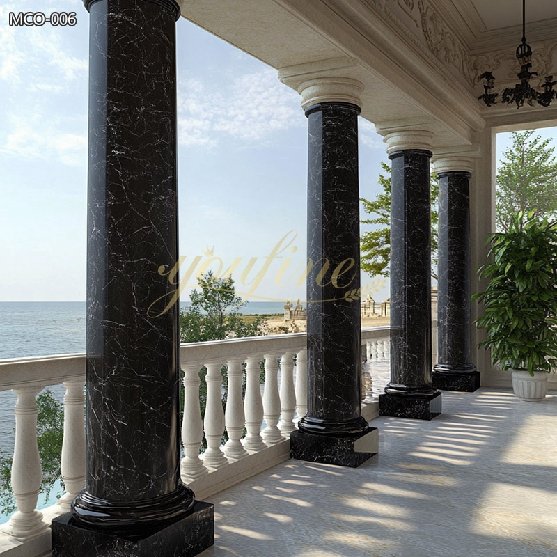 Modern Black Marble Round Porch Columns for Porch