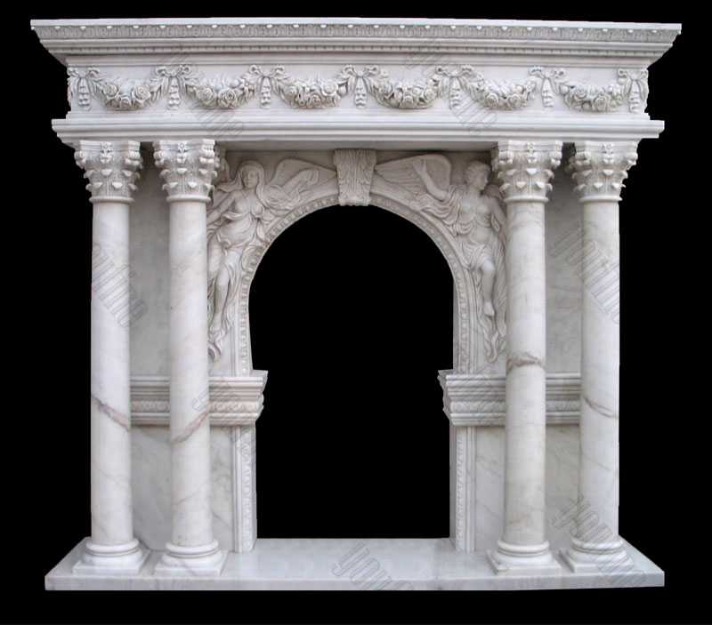 Modern Four Pillar White Cream Marble Mantel Design Custom Made Fireplace Mantels for Sale