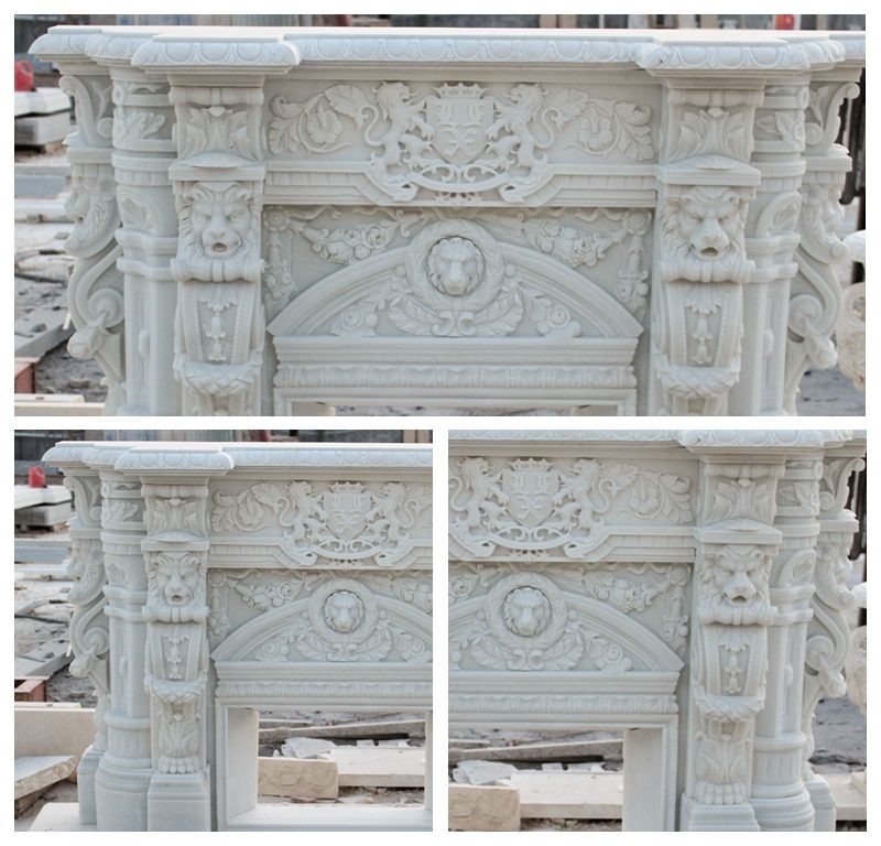 grand luxury natural white marble fireplace