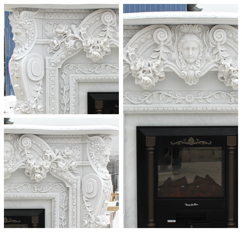 hand carved white marble fireplace