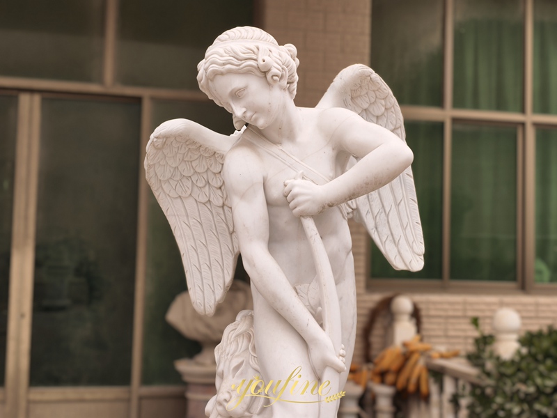 Cupid Cutting His Bow Marble Angel Statue details