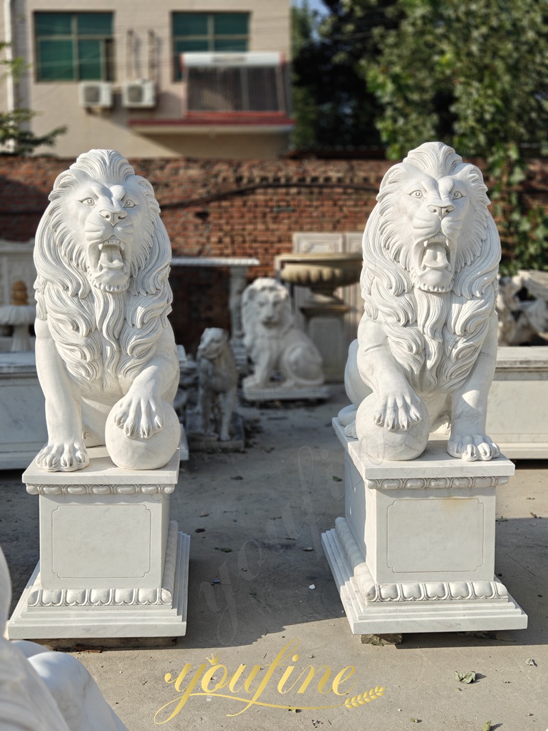 Pair of Big Stone Lion Statues